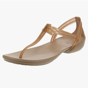 Crocs Women's Isabella T-Strap Open Toe Sandals Beige Gold Womens size 9 Beach